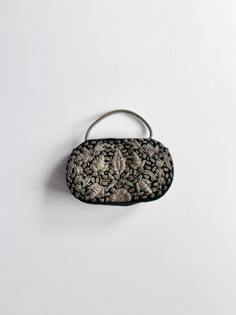 Vintage Black Gold Floral Embroidered Velvet Small Evening Bag Purse